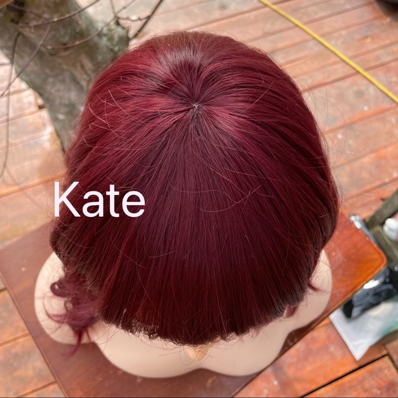 Human hair blend dark red wig - Picture 7 of 8